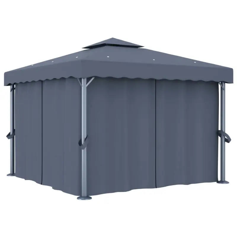 Altana ogrodowa z zasłonami, 3 x 3 m, antracytowa, aluminium