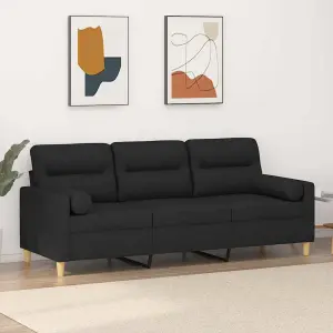 3-osobowa sofa z poduszkami, czarna, 180 cm, tkanina