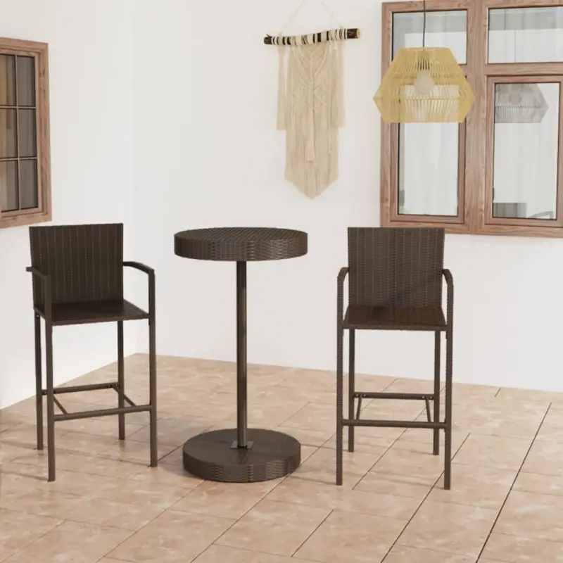 3-cz. zestaw mebli barowych do ogrodu, rattan PE, brązowy