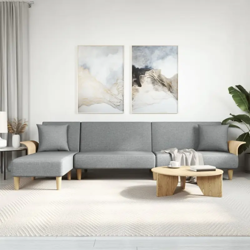 Sofa rozkładana L, jasnoszara, 279x140x70 cm, tkanina