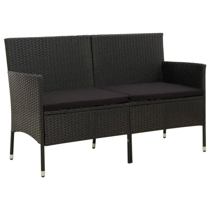 3-osobowa sofa ogrodowa z poduszką, czarna, polirattan
