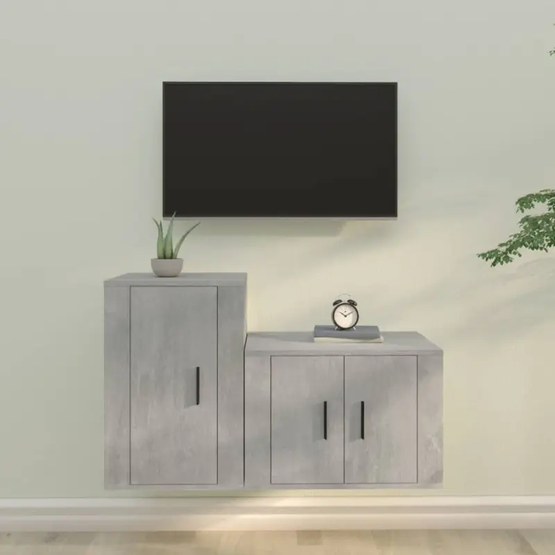 Zestaw 2 szafek TV, szarość betonu, materiał drewnopochodny
