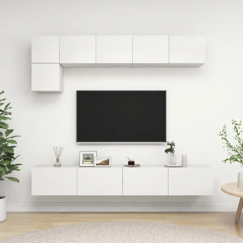 5-cz. zestaw szafek TV, biały, materiał drewnopochodny