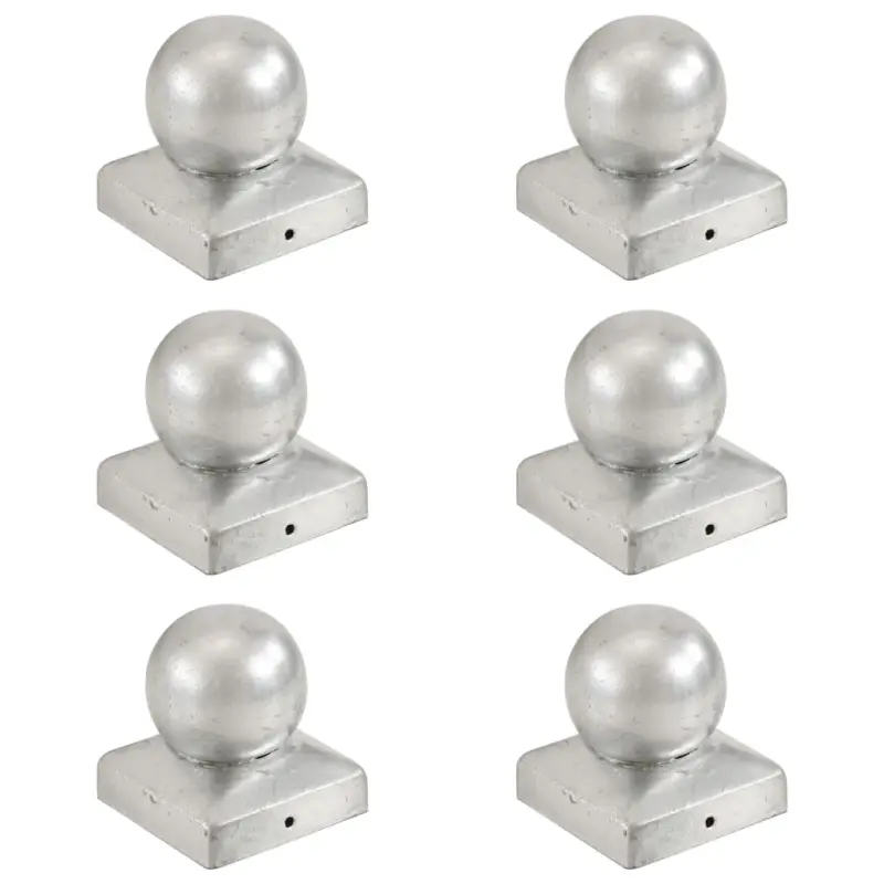 Zatyczki na słupki, 6 szt., kule, galwanizowany metal, 71x71 mm