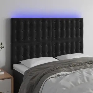 Zagłówek do łóżka z LED, czarny, 144x5x118/128 cm, aksamit