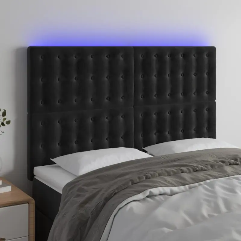 Zagłówek do łóżka z LED, czarny, 144x5x118/128 cm, aksamit
