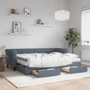 Sofa rozsuwana z szufladami, ciemnoszara, 80x200 cm, aksamit