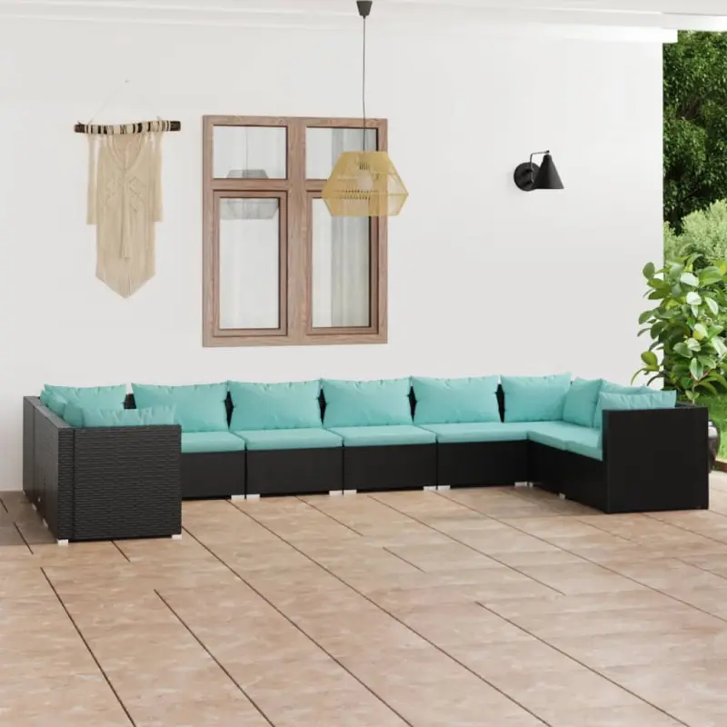 10-cz. zestaw mebli do ogrodu, poduszki, rattan PE, czarny