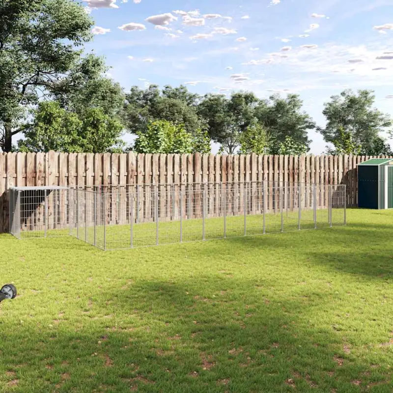 Kojec dla psa, srebrny, 22,99 m², stalowy