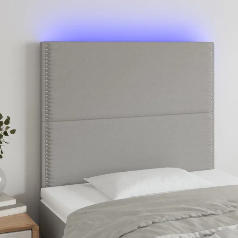 Zagłówek do łóżka z LED, jasnoszary, 100x5x118/128 cm, tkanina