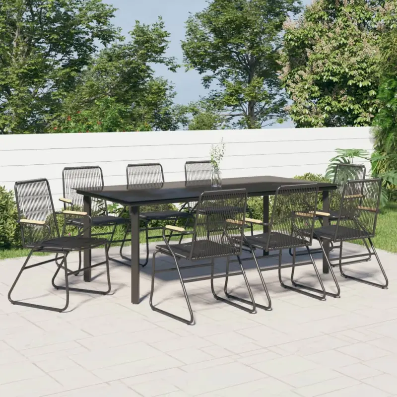 9-częściowy zestaw mebli ogrodowych, czarny, rattan PVC