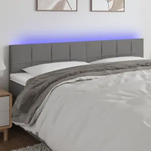 Zagłówek do łóżka z LED, ciemnoszary, 200x5x78/88 cm, tkanina