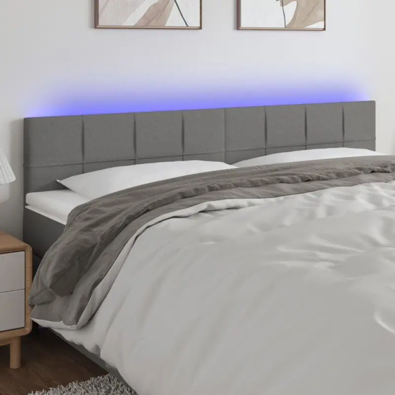 Zagłówek do łóżka z LED, ciemnoszary, 200x5x78/88 cm, tkanina