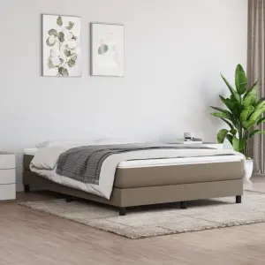 Łóżko kontynentalne, taupe, 140x190 cm, obita tkaniną