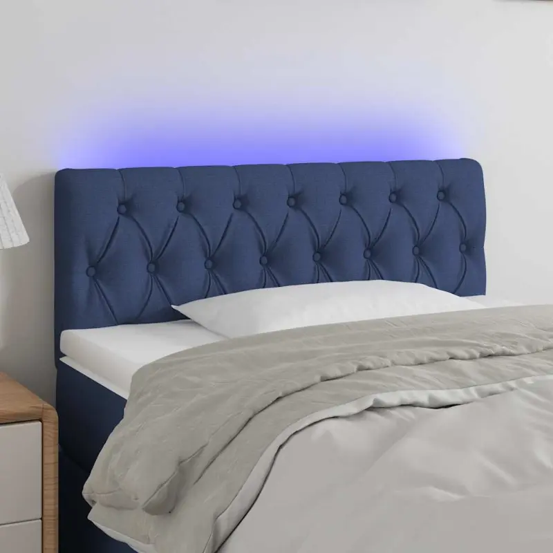 Zagłówek do łóżka z LED, niebieski, 100x7x78/88 cm, tkanina