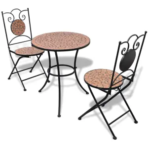 Meble ogrodowe 3-cz. zestaw bistro z terakotową mozaiką i ceramicznym
