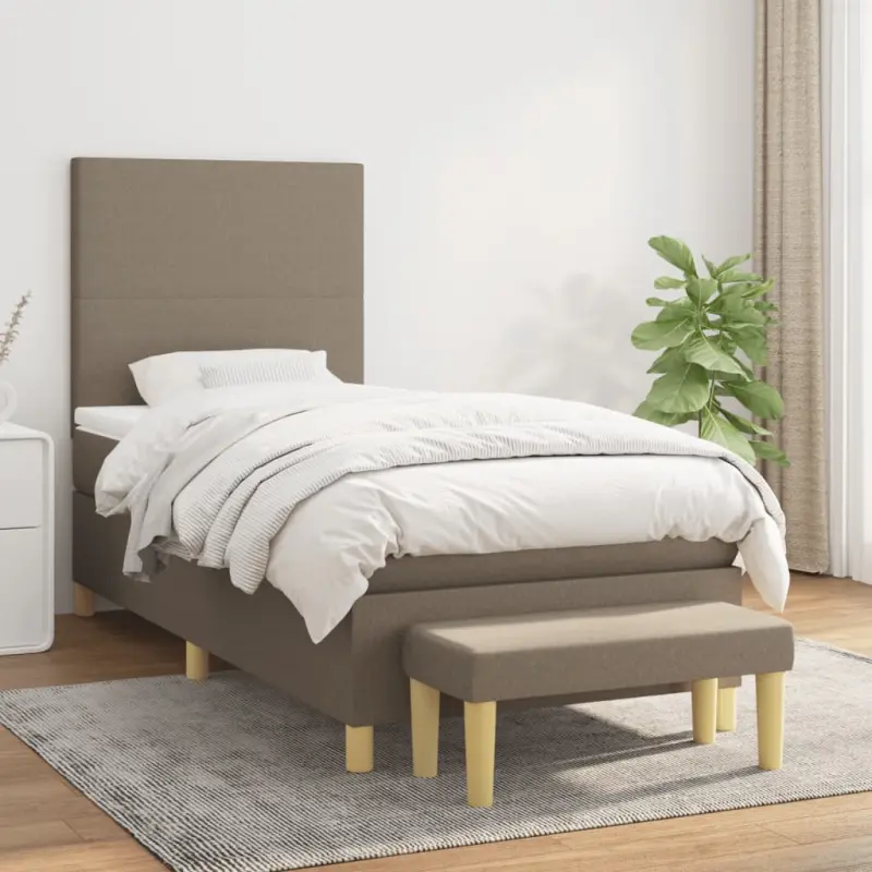 Łóżko kontynentalne z materacem, taupe, tkanina, 90x190 cm