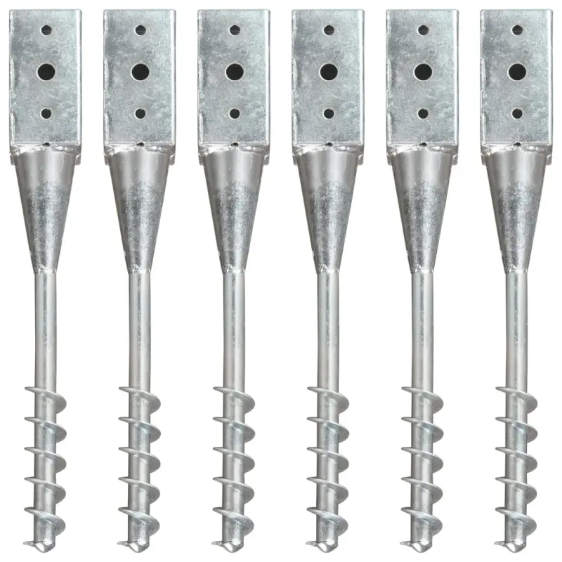Kołki gruntowe, 6 szt., srebrne, 7x7x56 cm, stal galwanizowana