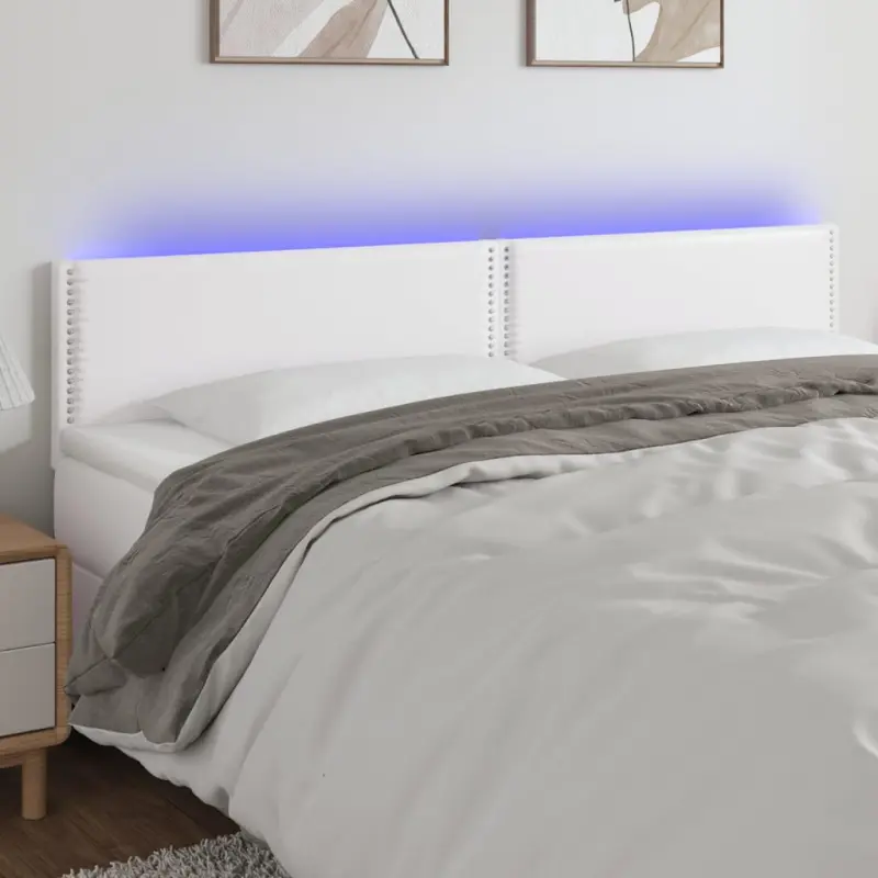 Zagłówek do łóżka z LED, biały, 180x5x78/88 cm, sztuczna skóra