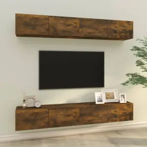 Ścienne szafki TV, 4 szt., przydymiony dąb, 100x30x30 cm