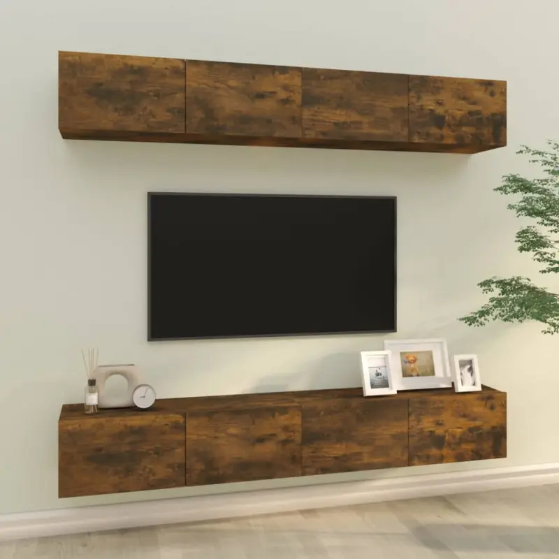 Ścienne szafki TV, 4 szt., przydymiony dąb, 100x30x30 cm