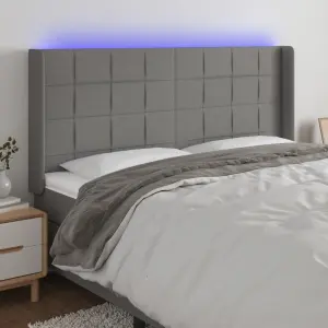 Zagłówek do łóżka z LED, ciemnoszary, 183x16x118/128cm, tkanina