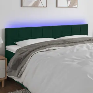 Zagłówek do łóżka z LED, ciemnozielony, 200x5x78/88 cm, aksamit