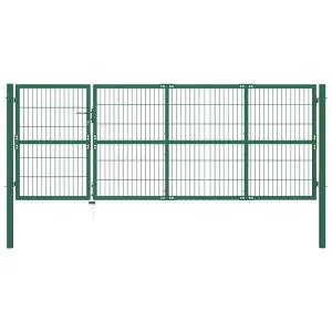 Brama ogrodowa ze słupkami 350x120 cm, stal, zielona