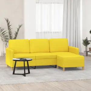 3-osobowa sofa z podnóżkiem, jasnożółty, 180 cm, tkaniną