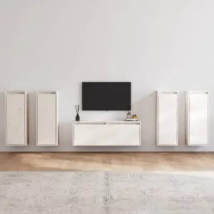 Szafki pod TV, 5 szt., białe, lite drewno sosnowe