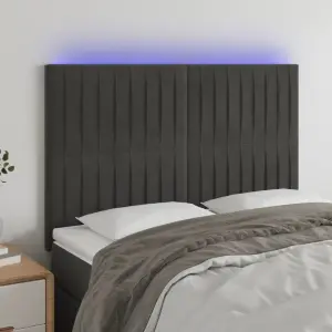 Zagłówek do łóżka z LED, ciemnoszary, 144x5x118/128 cm, aksamit