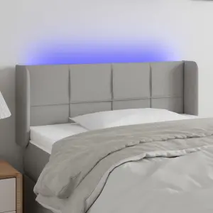 Zagłówek do łóżka z LED, jasnoszary, 93x16x78/88 cm, tkanina
