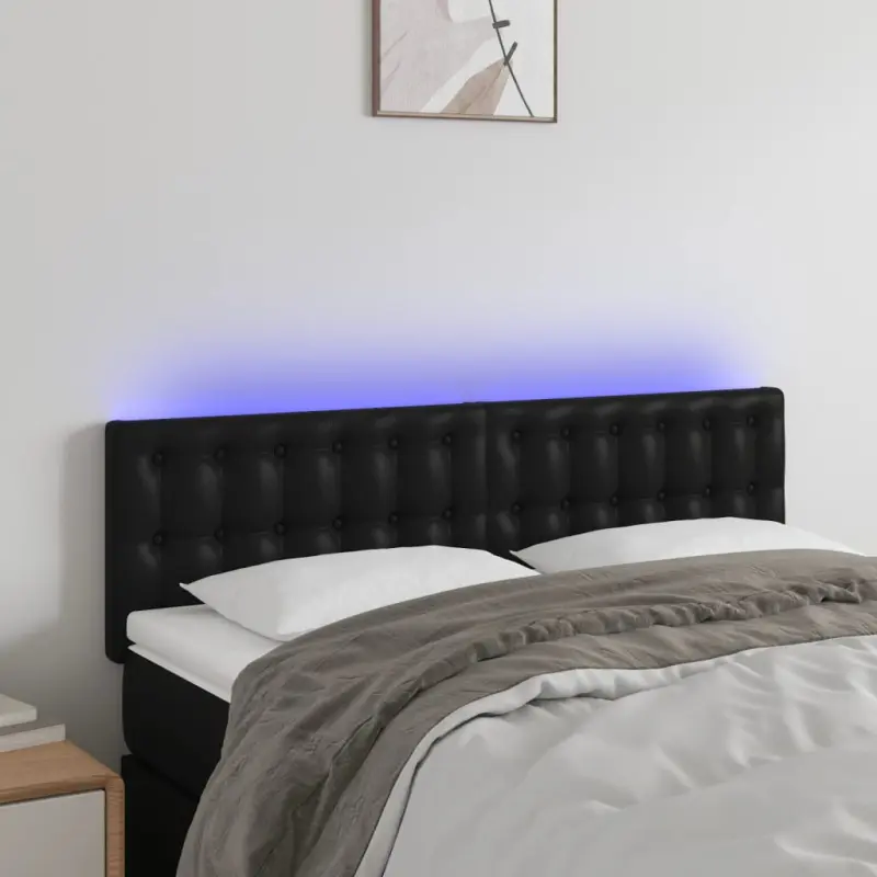 Zagłówek do łóżka z LED, czarny, 144x5x78/88 cm, sztuczna skóra