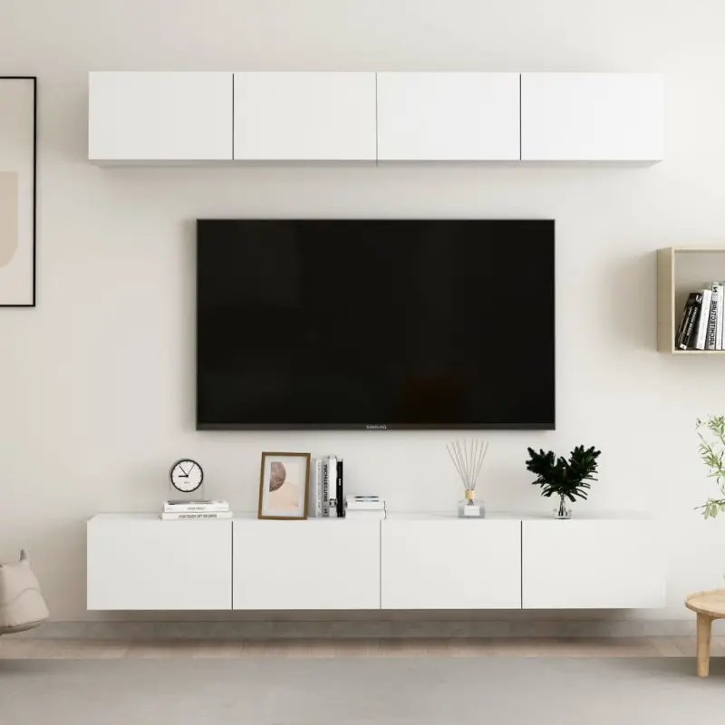 Szafki TV, 4 szt., białe, 100x30x30 cm, materiał drewnopochodny