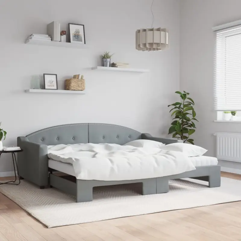 Sofa rozsuwana z materacami, jasnoszara, 90x190 cm, tkanina