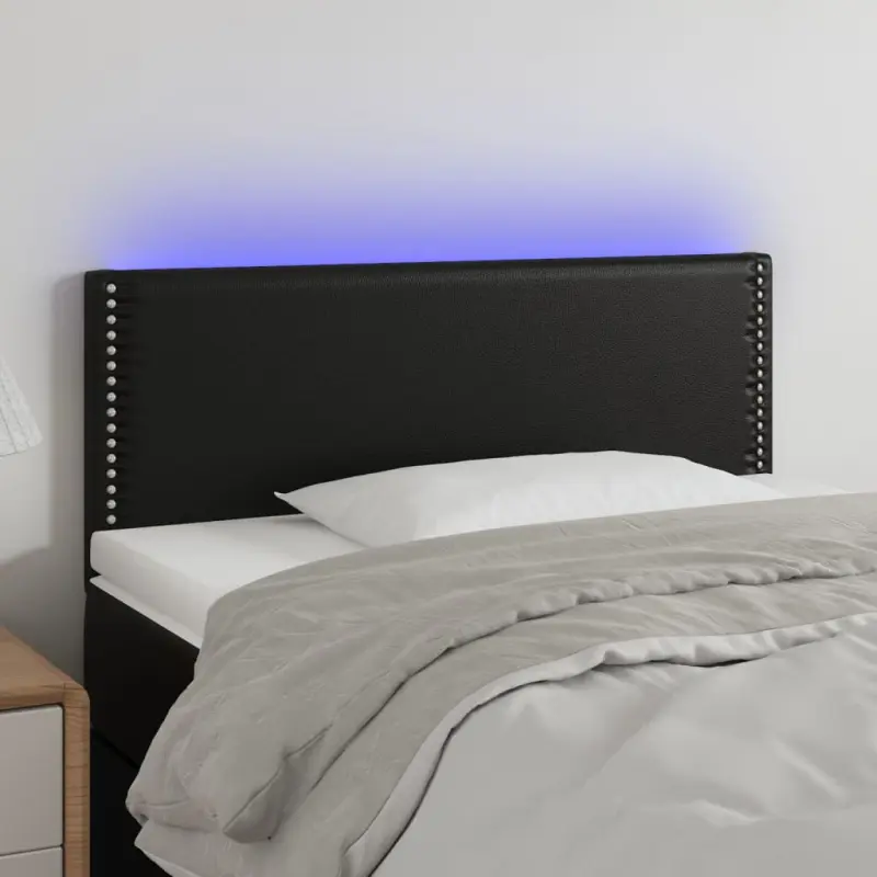 Zagłówek do łóżka z LED, czarny, 80x5x78/88 cm, sztuczna skóra