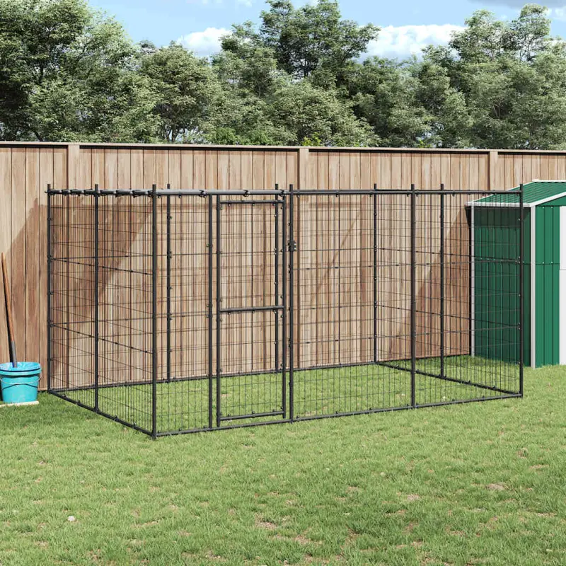 Kojec dla psa, z zadaszeniem, stalowy, 7,26 m²
