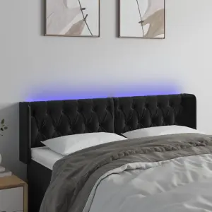 Zagłówek do łóżka z LED, czarny, 163x16x78/88 cm, aksamit