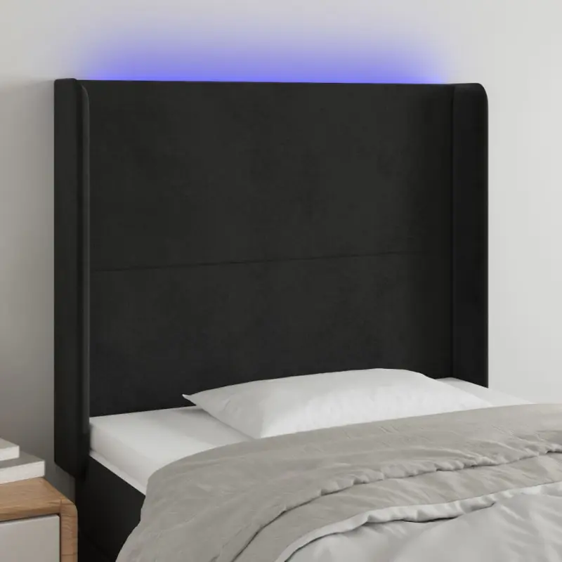 Zagłówek do łóżka z LED, czarny, 93x16x118/128 cm, aksamit