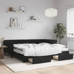 Sofa rozsuwana z szufladami, czarna, 100x200 cm, aksamit