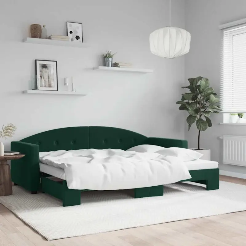 Sofa rozsuwana, ciemnozielona, 80x200 cm, aksamit