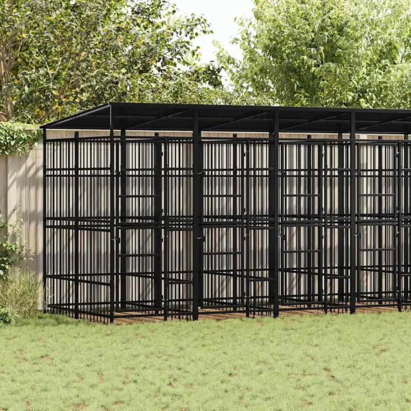 Kojec zewnętrzny dla psów, z zadaszeniem, stalowy, 12,9 m²