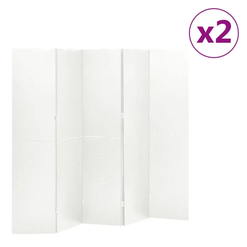 Parawany 5-panelowe, 2 szt., białe, 200x180 cm, stalowe