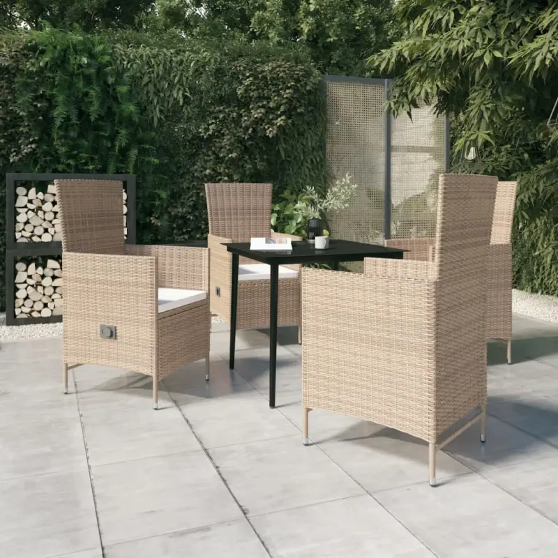Meble ogrodowe 5-częściowe beżowe z poduszkami rattan PE i stalowym