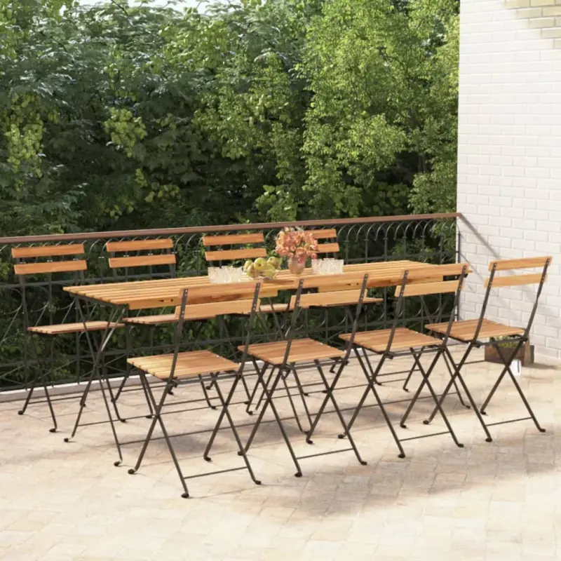 Składane krzesła bistro, 8 szt., lite drewno tekowe i stal