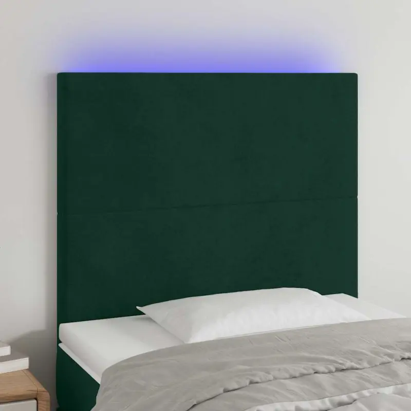 Zagłówek do łóżka z LED, ciemnozielony, 80x5x118/128cm, aksamit