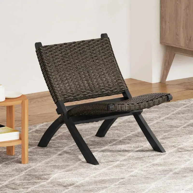 Krzesło, czarne, naturalny rattan kubu i lite drewno mahoniowe