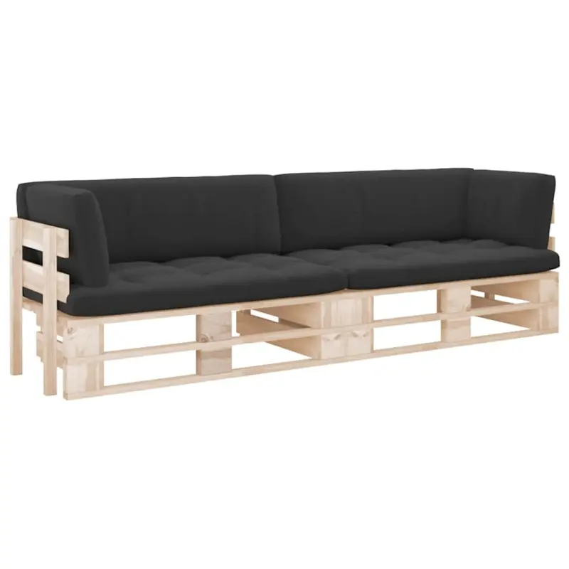 Sofa 2-os. z palet, z poduszkami, impregnowane drewno sosnowe