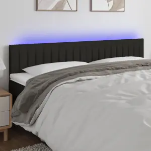 Zagłówek do łóżka z LED, czarny, 200x5x78/88 cm, tkanina