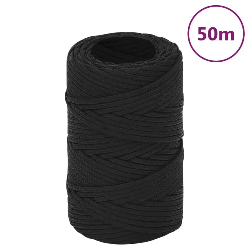 Linka żeglarska, czarna jednolita, 2 mm, 50 m, polipropylen